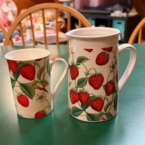 Kent Pottery Strawberry Print Mug and Pitcher Set